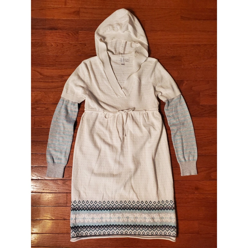 OLD NAVY Girls Sz XL Hooded Long Sleeve Sweater Dress White Gray Nordic preown